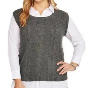 Faded Glory Gray Plus Twofer Sweater with Built-In Collared Shirt SZ L